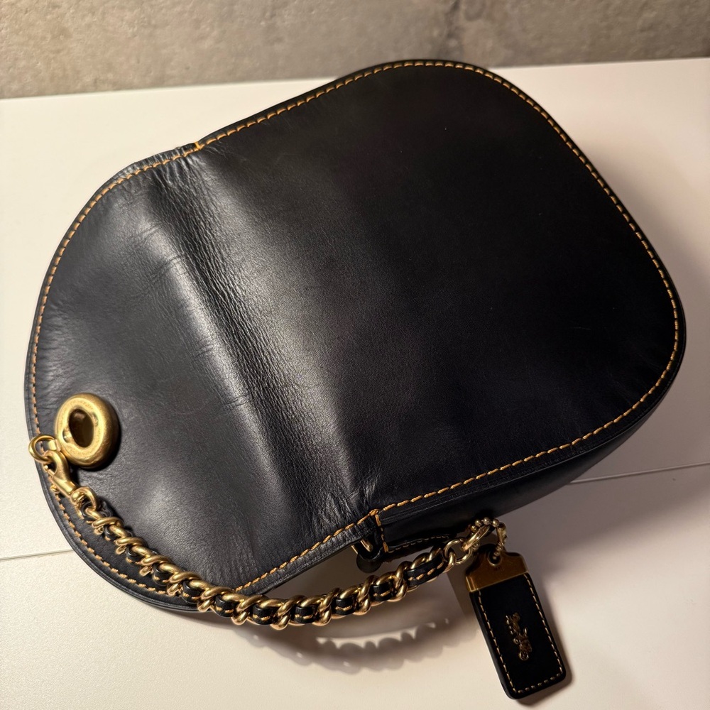 COACH 1941 Turnlock Saddle Crossbody Bag in Black Leather & Metal Braided Strap - Picture 7 of 14